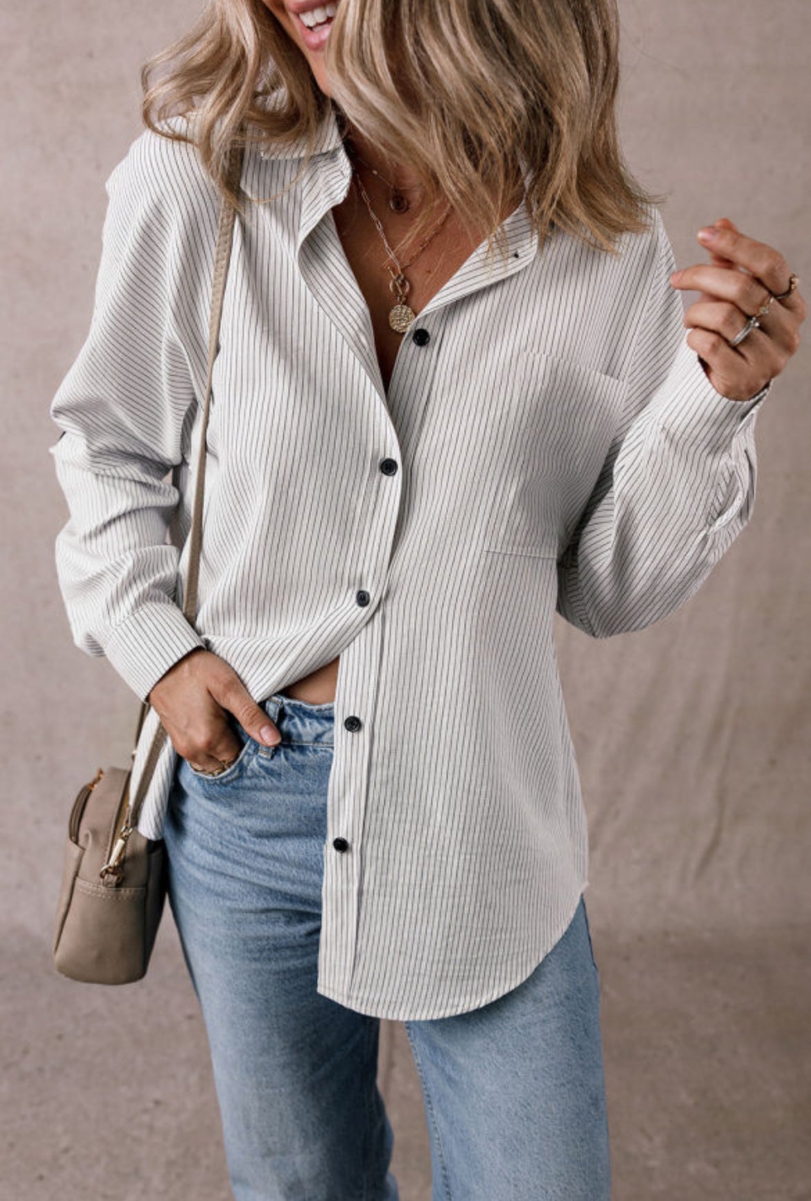 Pin Stripe Button Up Blouse