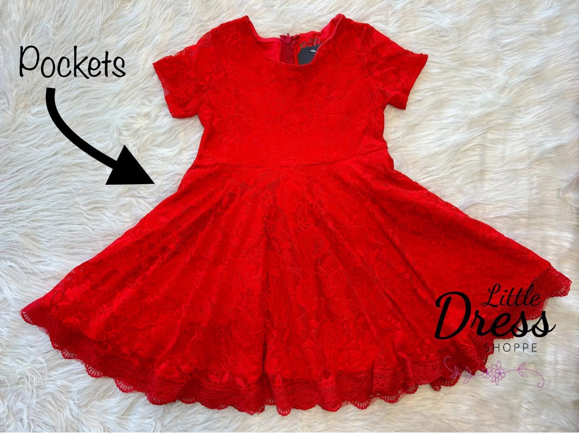 Red Lace Twirl Dress