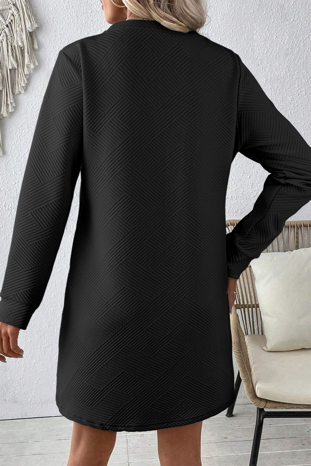 Textured Long Sleeve Shift Dress