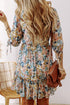 Floral 3/4 Sleeve V-Neck Ruffle Dress